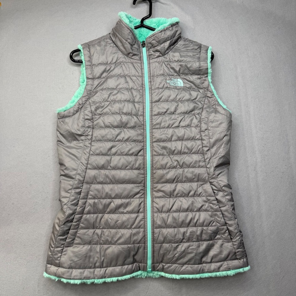 The North Face Girls Reversible Mossbud Swirl Vest Mint Blue Grey XL 18 NF0A2RCP